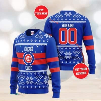 Blue MLB Chicago Cubs Ugly Christmas Sweater Custom Name Number
