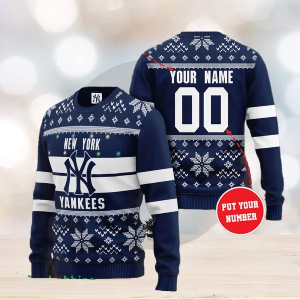 Midnight MLB New York Yankees Ugly Christmas Sweater Custom Name Number Midnight MLB New York Yankees Ugly Christmas Sweater Custom Name Number