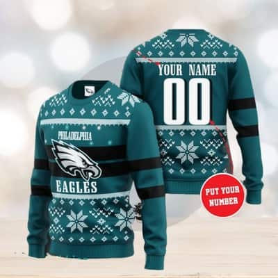 Green NFL Philadelphia Eagles Ugly Christmas Sweater Custom Name Number