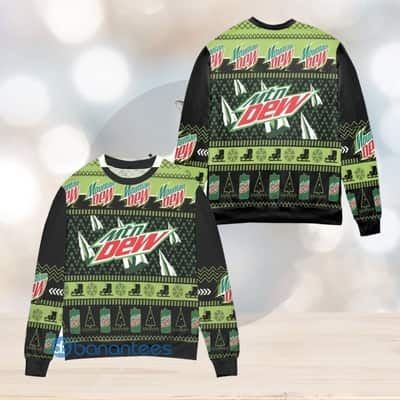 Green Mountain Dew Ugly Christmas Sweater Pine Tree Snowflake Pattern
