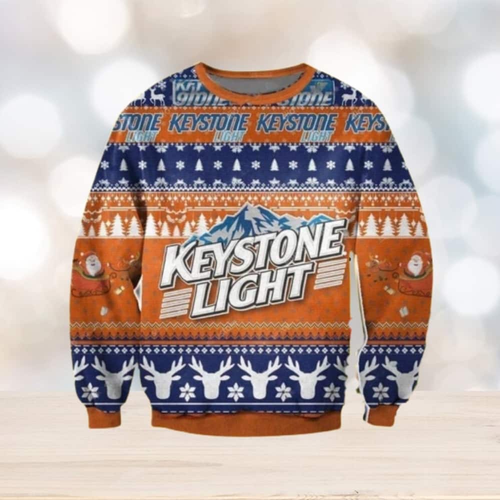 Keystone Light Ugly Christmas Sweater Reindeer Snowflake Pine Tree