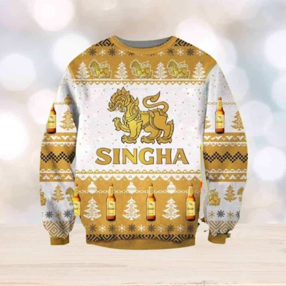 Singha Lager Beer Ugly Christmas Sweater Singha Lager Beer Ugly Christmas Sweater