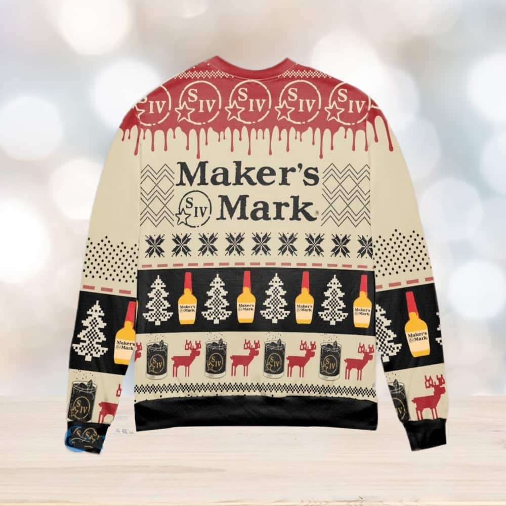 Maker’s Mark Ugly Christmas Sweater Bourbon Whisky Pine Tree & Reindeer