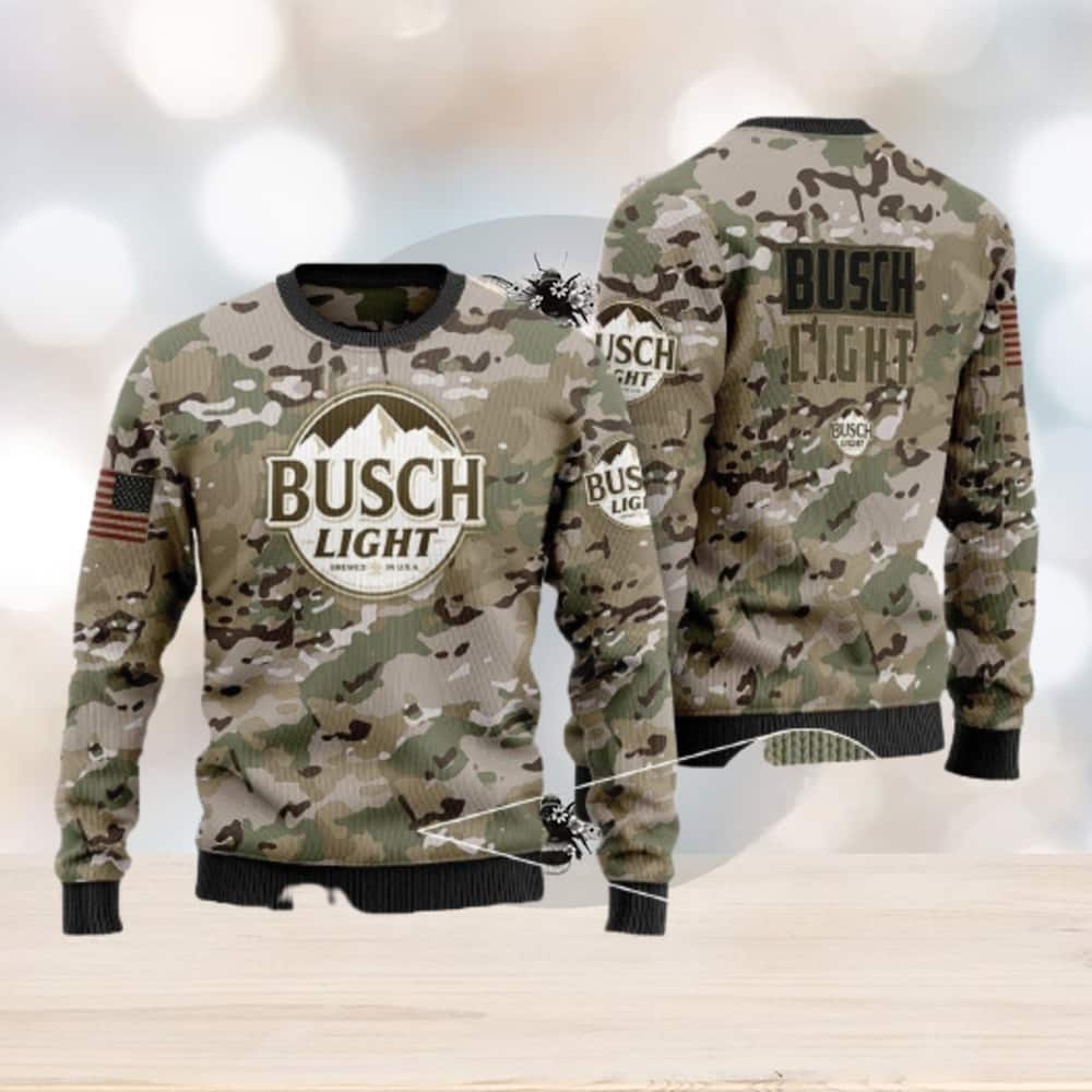 Busch Light Beer Ugly Christmas Sweater Camo Pattern