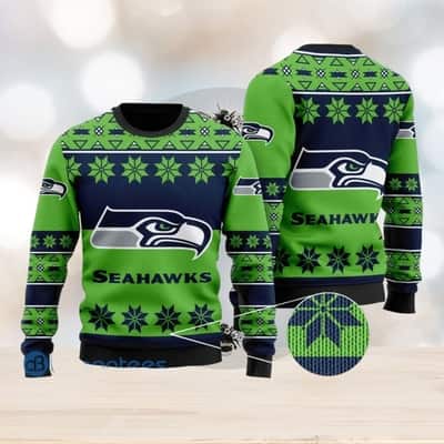 NFL Seattle Seahawks Ugly Christmas Sweater Snowflakes Pattern
