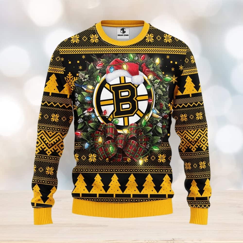 NHL Boston Bruins Ugly Christmas Sweater Snowflake Pine Tree NHL Boston Bruins Ugly Christmas Sweater Snowflake Pine Tree