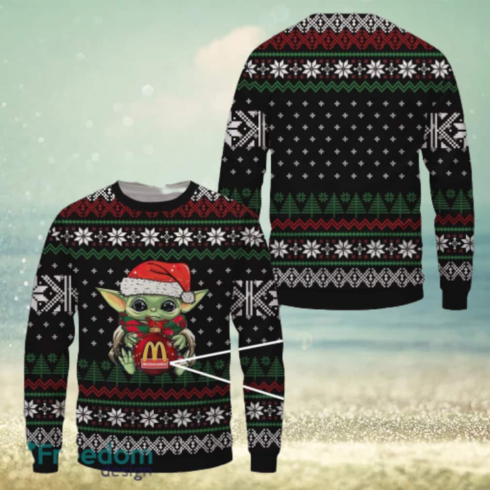 Black Baby Yoda Loves McDonald's Ugly Christmas Sweater Black Baby Yoda Loves McDonald's Ugly Christmas Sweater