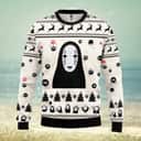 White No Face Ugly Christmas Sweater Reindeer Pine Tree