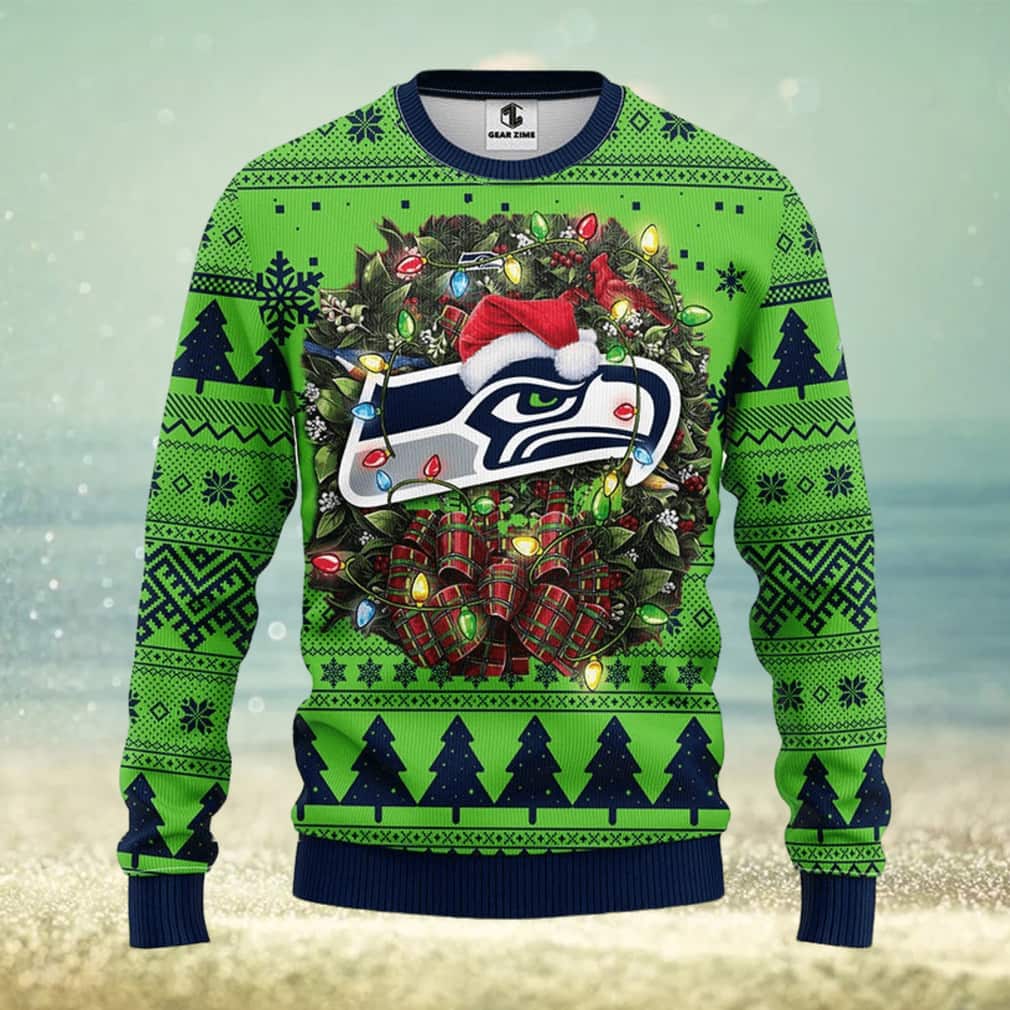 NFL Seattle Seahawks Ugly Christmas Sweater Pine Tree Pattern NFL Seattle Seahawks Ugly Christmas Sweater Pine Tree Pattern