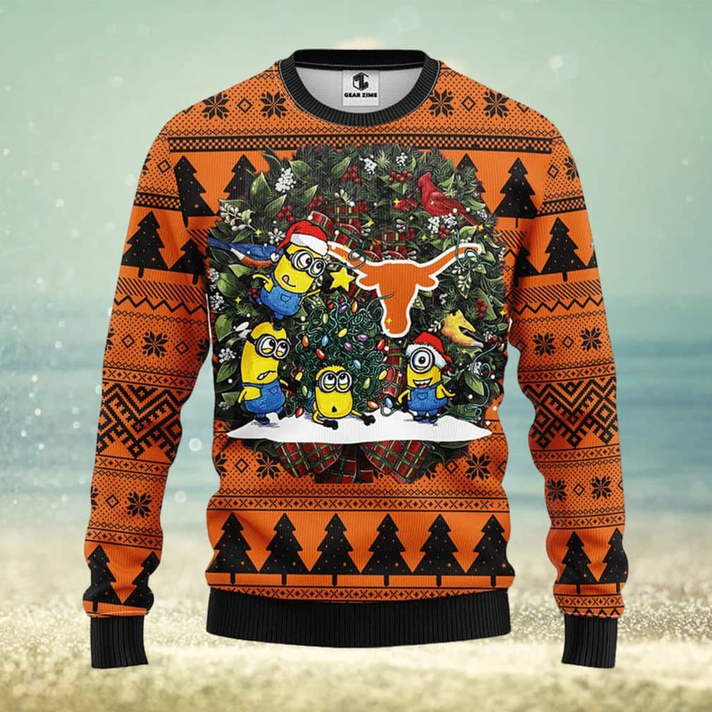 Minion NCAA Texas Longhorns Ugly Christmas Sweater Minion NCAA Texas Longhorns Ugly Christmas Sweater