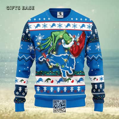 Blue Grinch NFL Detroit Lions Ugly Christmas Sweater