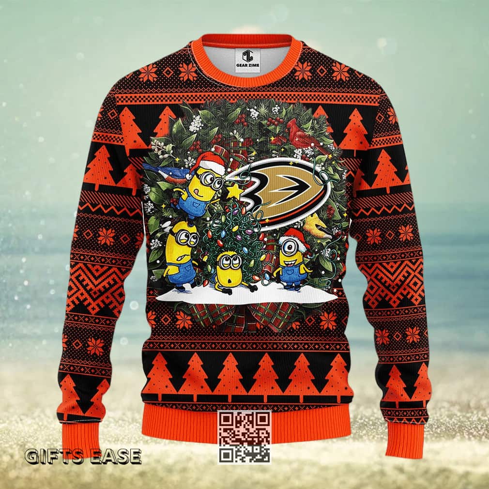Cute Minion NHL Anaheim Ducks Ugly Christmas Sweater Cute Minion NHL Anaheim Ducks Ugly Christmas Sweater