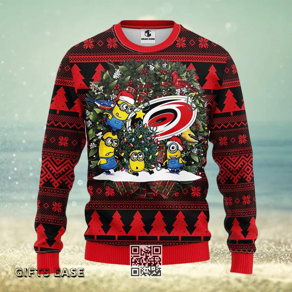 Cute Minion NHL Carolina Hurricanes Ugly Christmas Sweater Cute Minion NHL Carolina Hurricanes Ugly Christmas Sweater