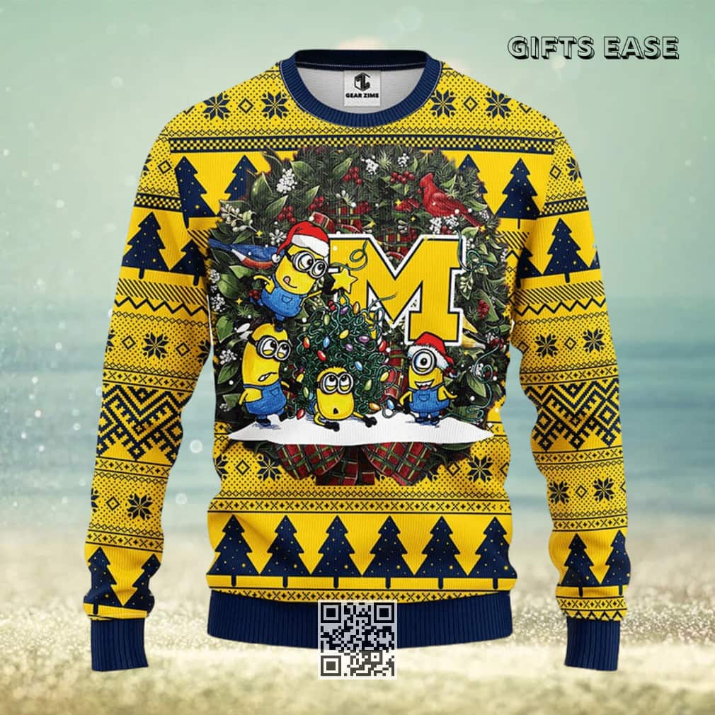 Cute Minion NCAA Michigan Wolverines Ugly Christmas Sweater Cute Minion NCAA Michigan Wolverines Ugly Christmas Sweater