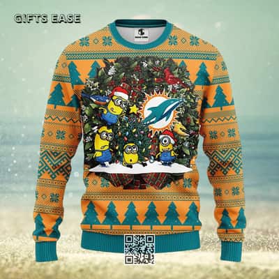 Cute Minion NFL Miami Dolphins Ugly Christmas Sweater