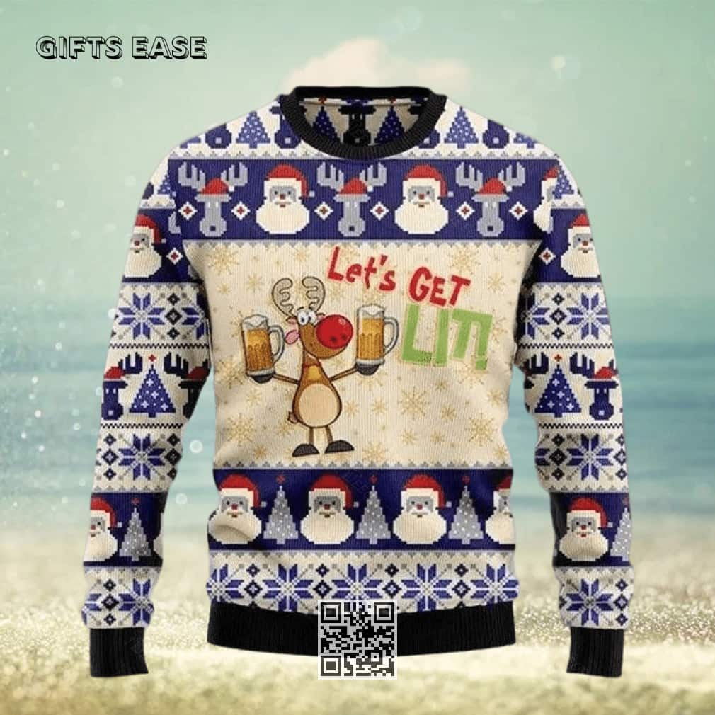 Beer Ugly Christmas Sweater Let’s Get Lit Beer Ugly Christmas Sweater Let’s Get Lit