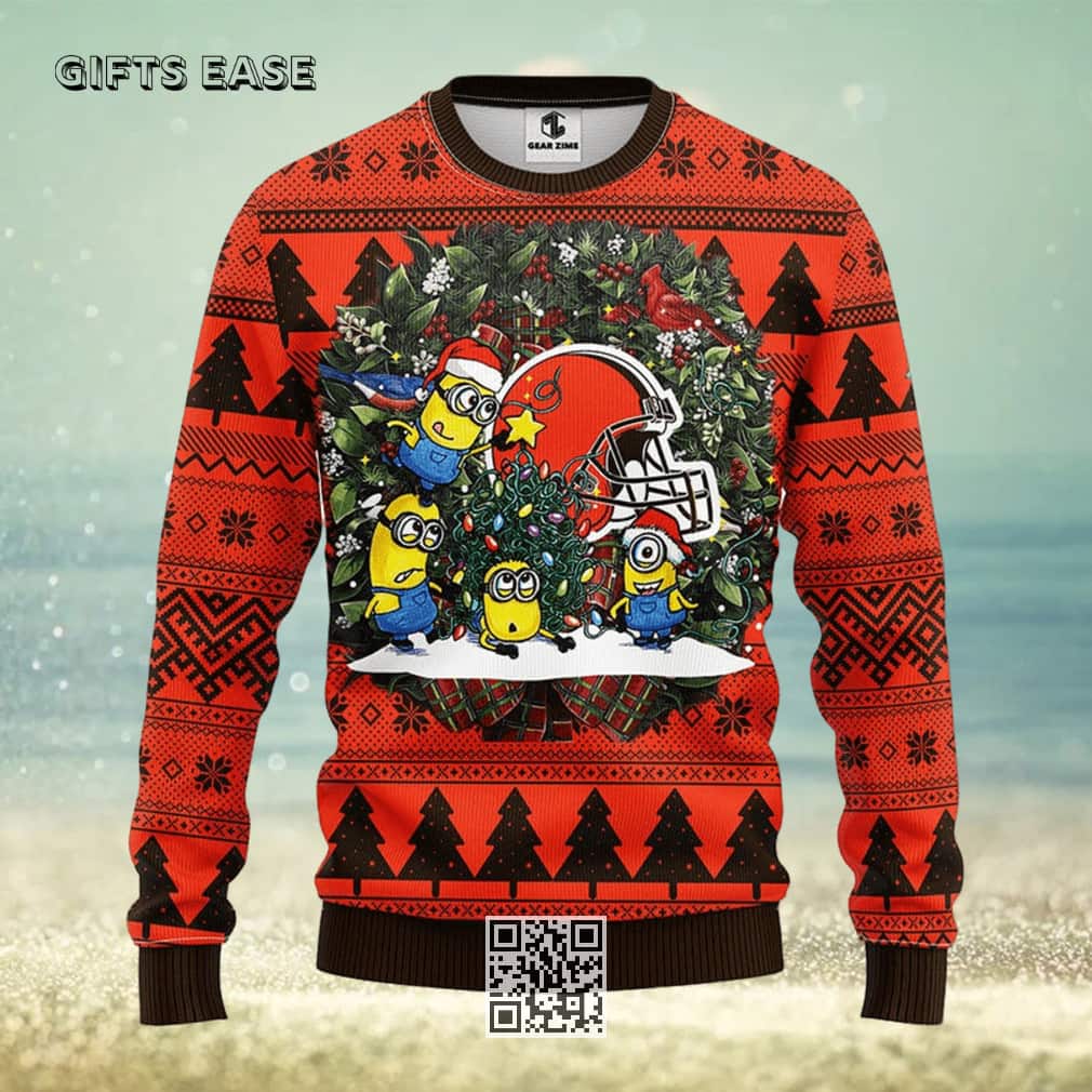 Cute Minion NFL Cleveland Browns Ugly Christmas Sweater Cute Minion NFL Cleveland Browns Ugly Christmas Sweater