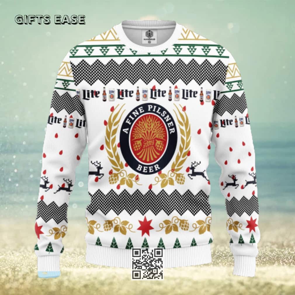 White Miller Lite Beer Ugly Christmas Sweater