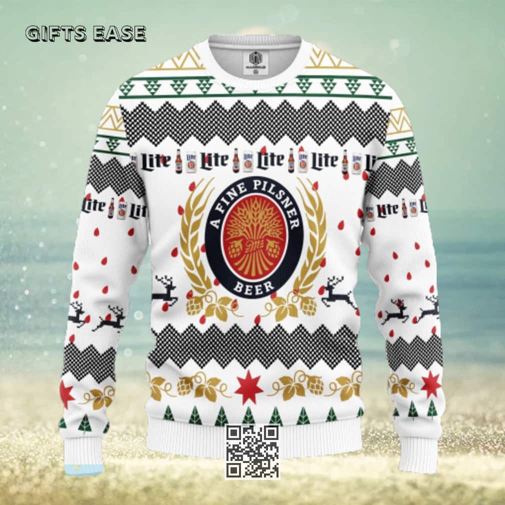 White Miller Lite Beer Ugly Christmas Sweater White Miller Lite Beer Ugly Christmas Sweater