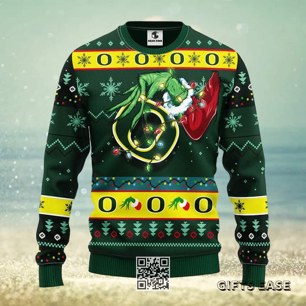Green Grinch NCAA Oregon Ducks Ugly Christmas Sweater Gift For Friends Green Grinch NCAA Oregon Ducks Ugly Christmas Sweater Gift For Friends