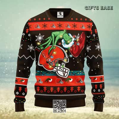 Funny Grinch NFL Cleveland Browns Ugly Christmas Sweater Winter Gift