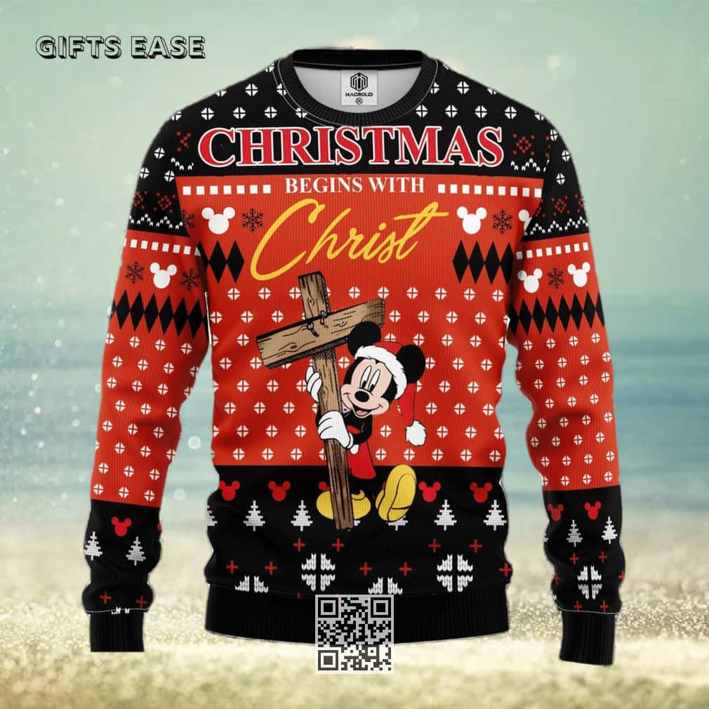 Mickey Mouse Disney Ugly Christmas Sweater Christmas Begins With Christ