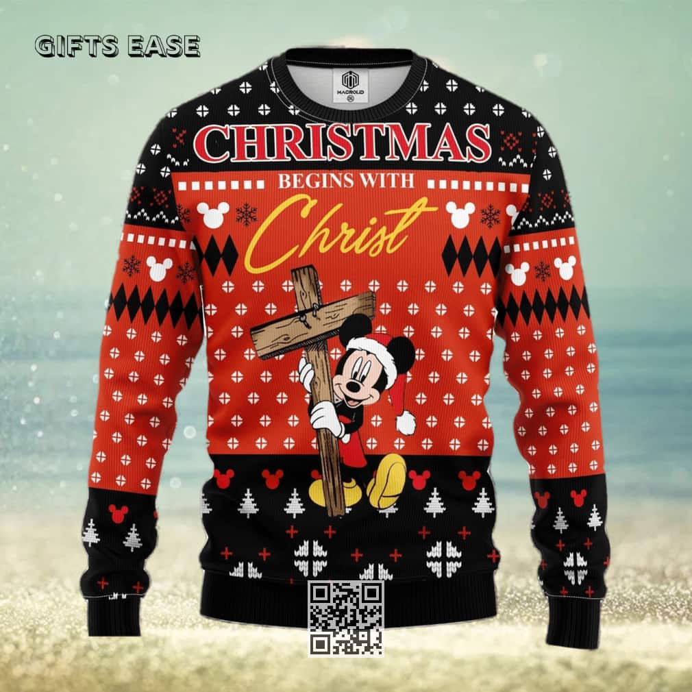 Mickey Mouse Disney Ugly Christmas Sweater Christmas Begins With Christ Mickey Mouse Disney Ugly Christmas Sweater Christmas Begins With Christ