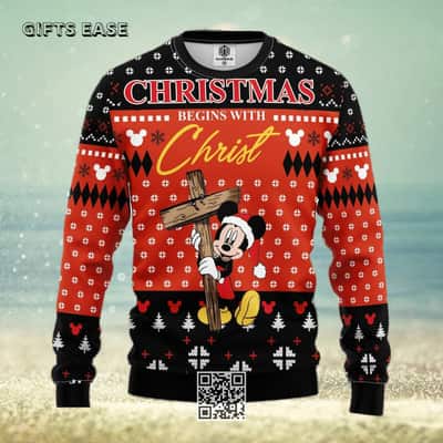 Mickey Mouse Disney Ugly Christmas Sweater Christmas Begins With Christ