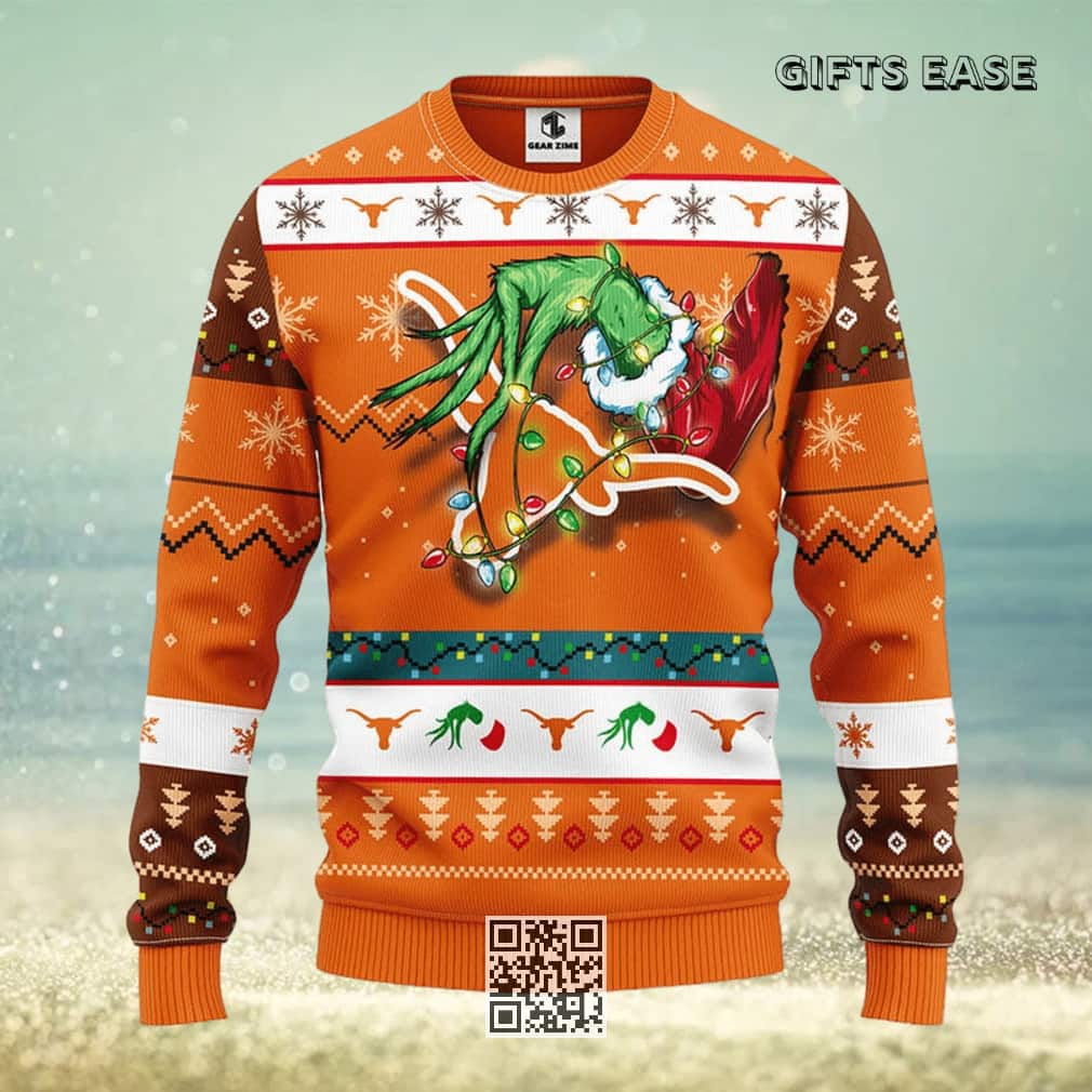 Orange Grinch NCAA Texas Longhorns Ugly Christmas Sweater Orange Grinch NCAA Texas Longhorns Ugly Christmas Sweater