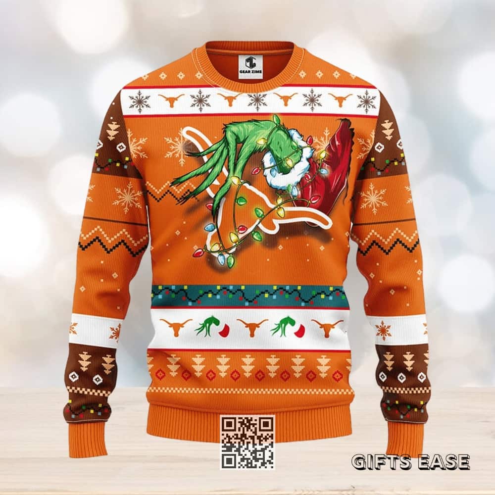 Orange Grinch NCAA Texas Longhorns Ugly Christmas Sweater Orange Grinch NCAA Texas Longhorns Ugly Christmas Sweater