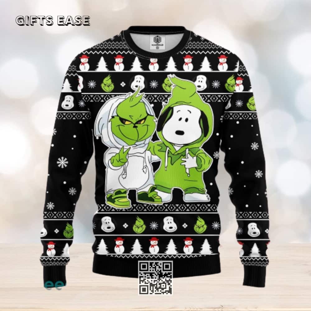 Cute Grinch And Snoopy Ugly Christmas Sweater Cute Grinch And Snoopy Ugly Christmas Sweater