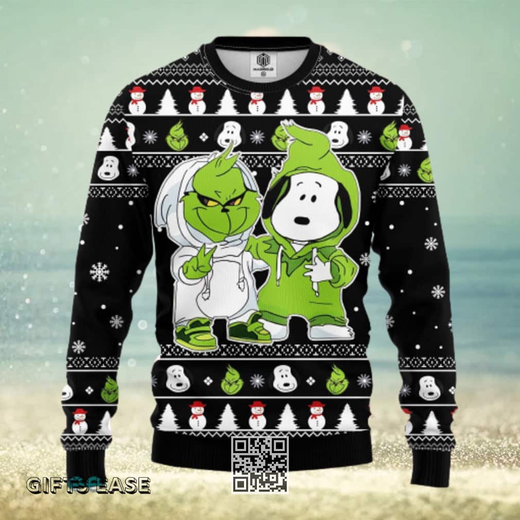 Cute Grinch And Snoopy Ugly Christmas Sweater Cute Grinch And Snoopy Ugly Christmas Sweater