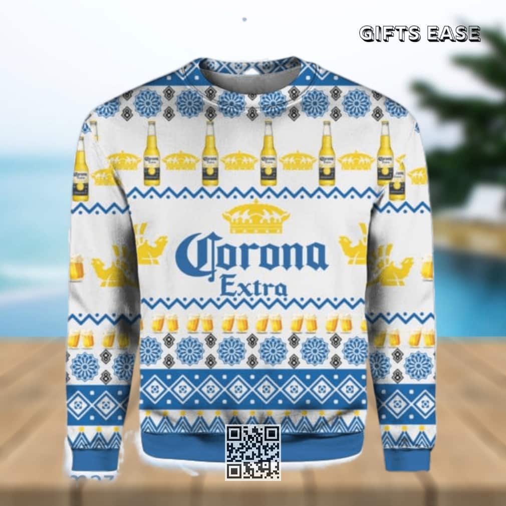 Corona Extra Beer Ugly Christmas Sweater Snowflake Pattern