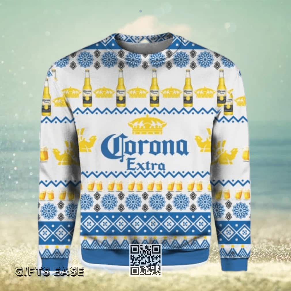 Corona Extra Beer Ugly Christmas Sweater Snowflake Pattern Corona Extra Beer Ugly Christmas Sweater Snowflake Pattern