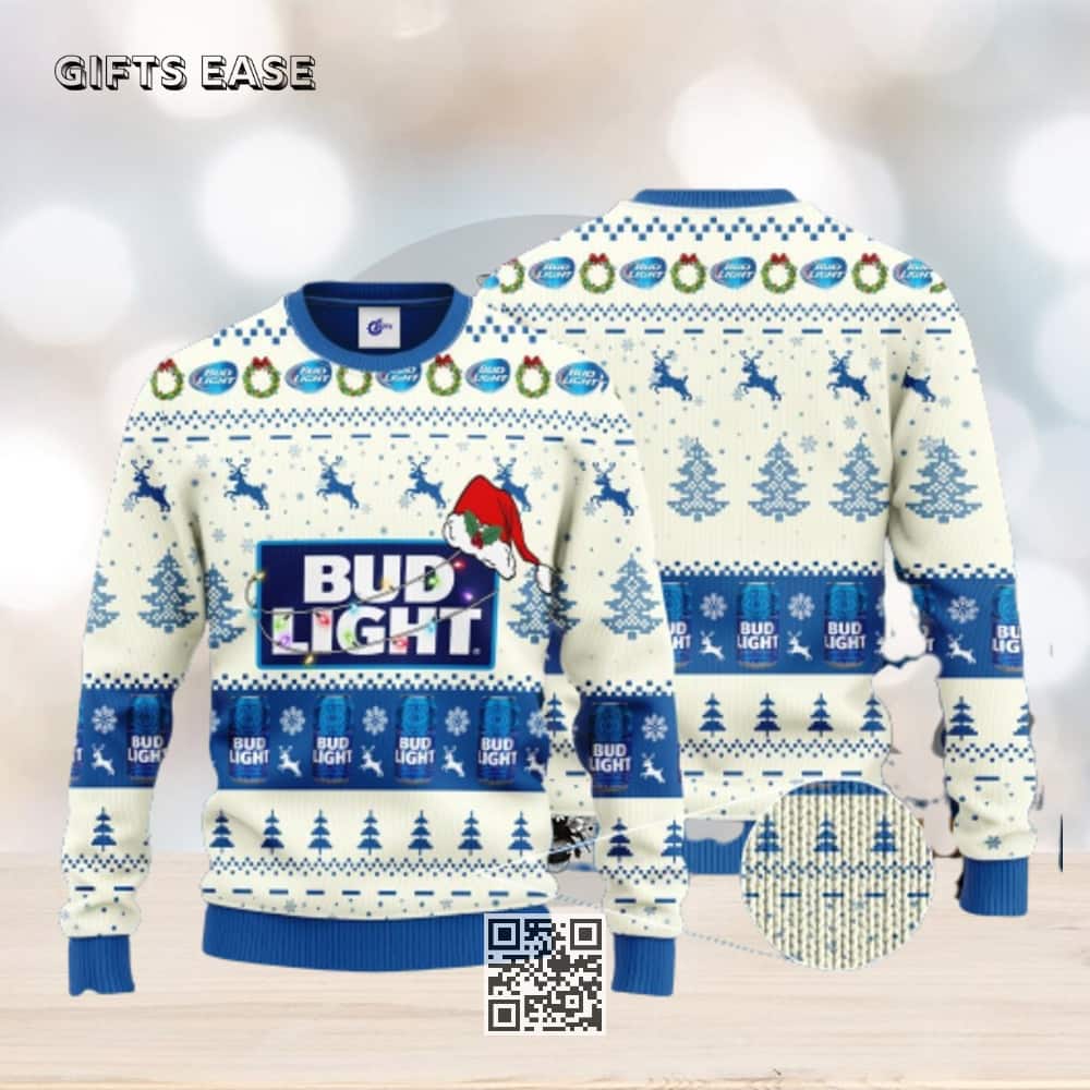 Santa Hat Bud Light Beer Ugly Christmas Sweater