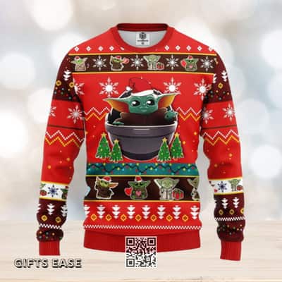 Red Baby Yoda Star Wars Ugly Christmas Sweater