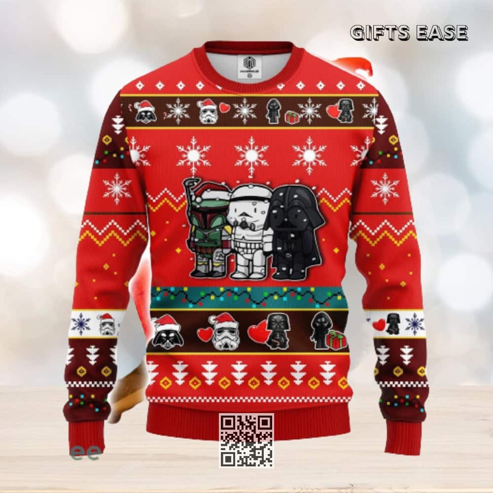 Red Star Wars Ugly Christmas Sweater Cute Darth Vader Stormtroopers Boba Fett