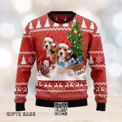 Beagle Ugly Christmas Sweater Reindeer Pine Tree