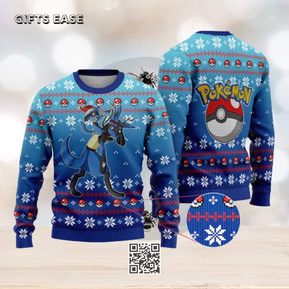 Lucario Ugly Christmas Sweater Snowflake Pattern Lucario Ugly Christmas Sweater Snowflake Pattern