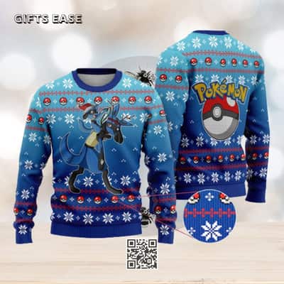 Lucario Ugly Christmas Sweater Snowflake Pattern