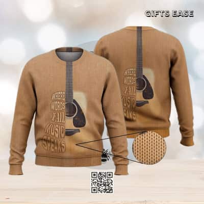 Guitar Ugly Christmas Sweater Where Words Fail Music Speaks