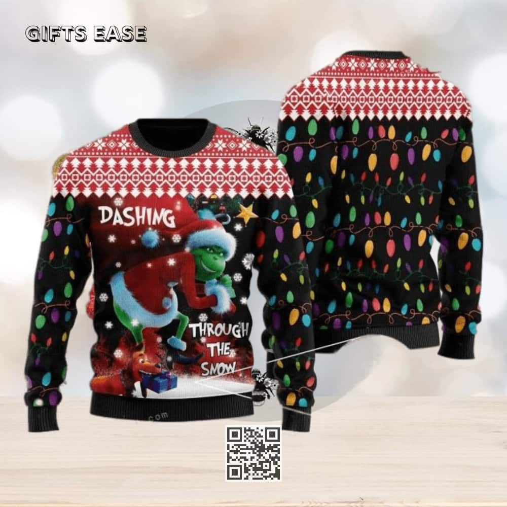 Funny Grinch Dashing Through The Snow Ugly Christmas Sweater Funny Grinch Dashing Through The Snow Ugly Christmas Sweater