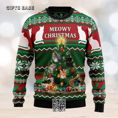 Cute Cat Ugly Christmas Sweater Meowy Christmas