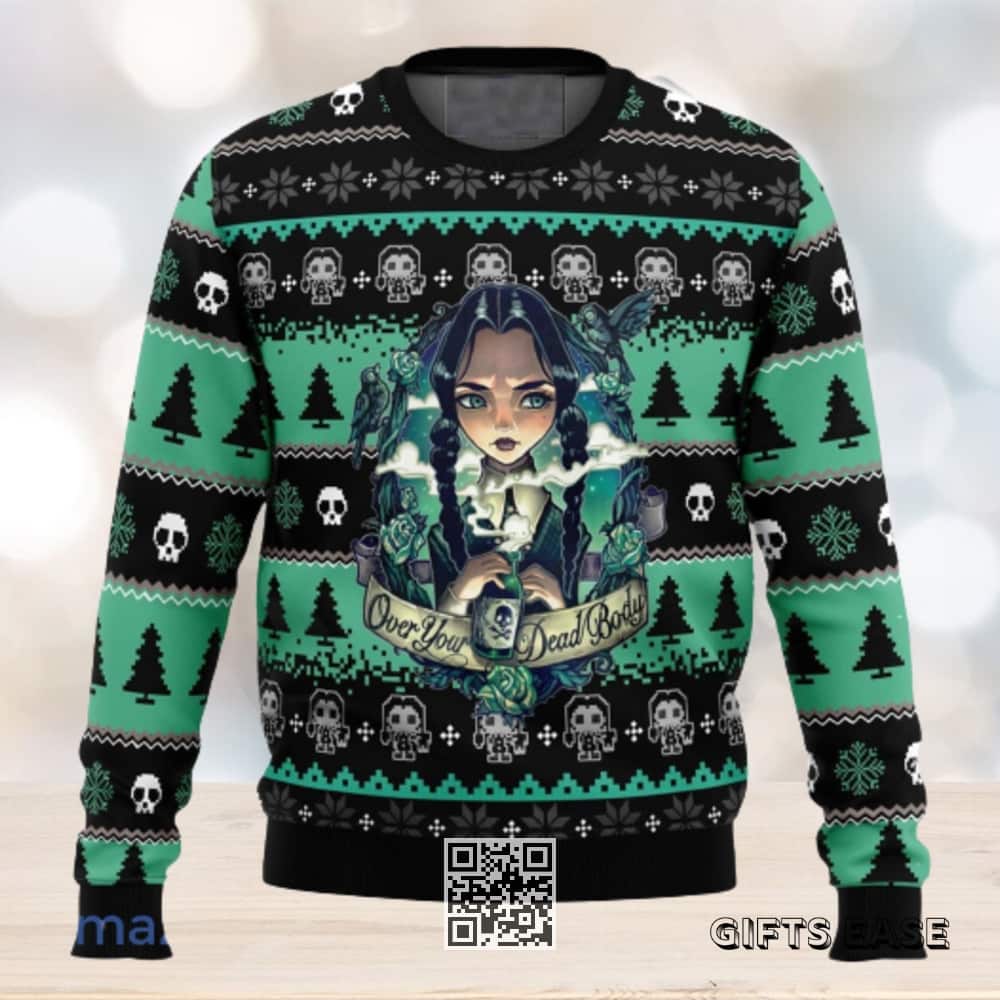 Black Green Wednesday Addams Ugly Christmas Sweater Over Your Dead Body Black Green Wednesday Addams Ugly Christmas Sweater Over Your Dead Body