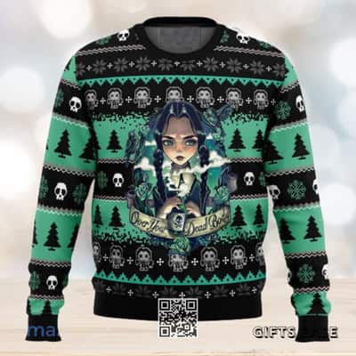 Black Green Wednesday Addams Ugly Christmas Sweater Over Your Dead Body
