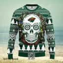 Green NHL Minnesota Wild Ugly Christmas Sweater Skull Flower