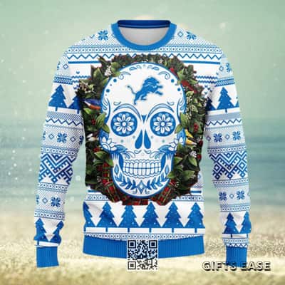 NFL Detroit Lions Ugly Christmas Sweater Skull Flower