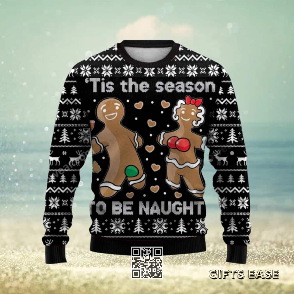 Black Tis The Season To Be Naughty Ugly Christmas Sweater Black Tis The Season To Be Naughty Ugly Christmas Sweater