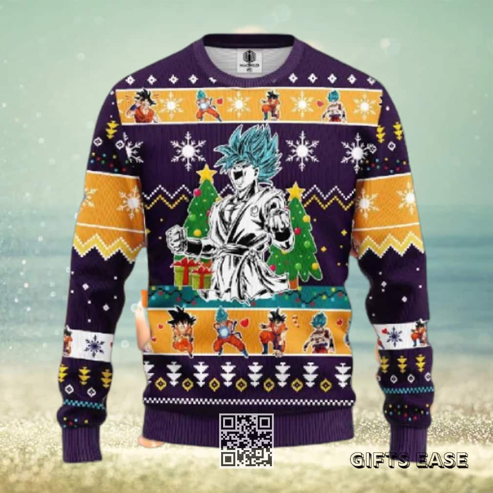 Purple Goku Blue Dragon Ball Ugly Christmas Sweater Purple Goku Blue Dragon Ball Ugly Christmas Sweater