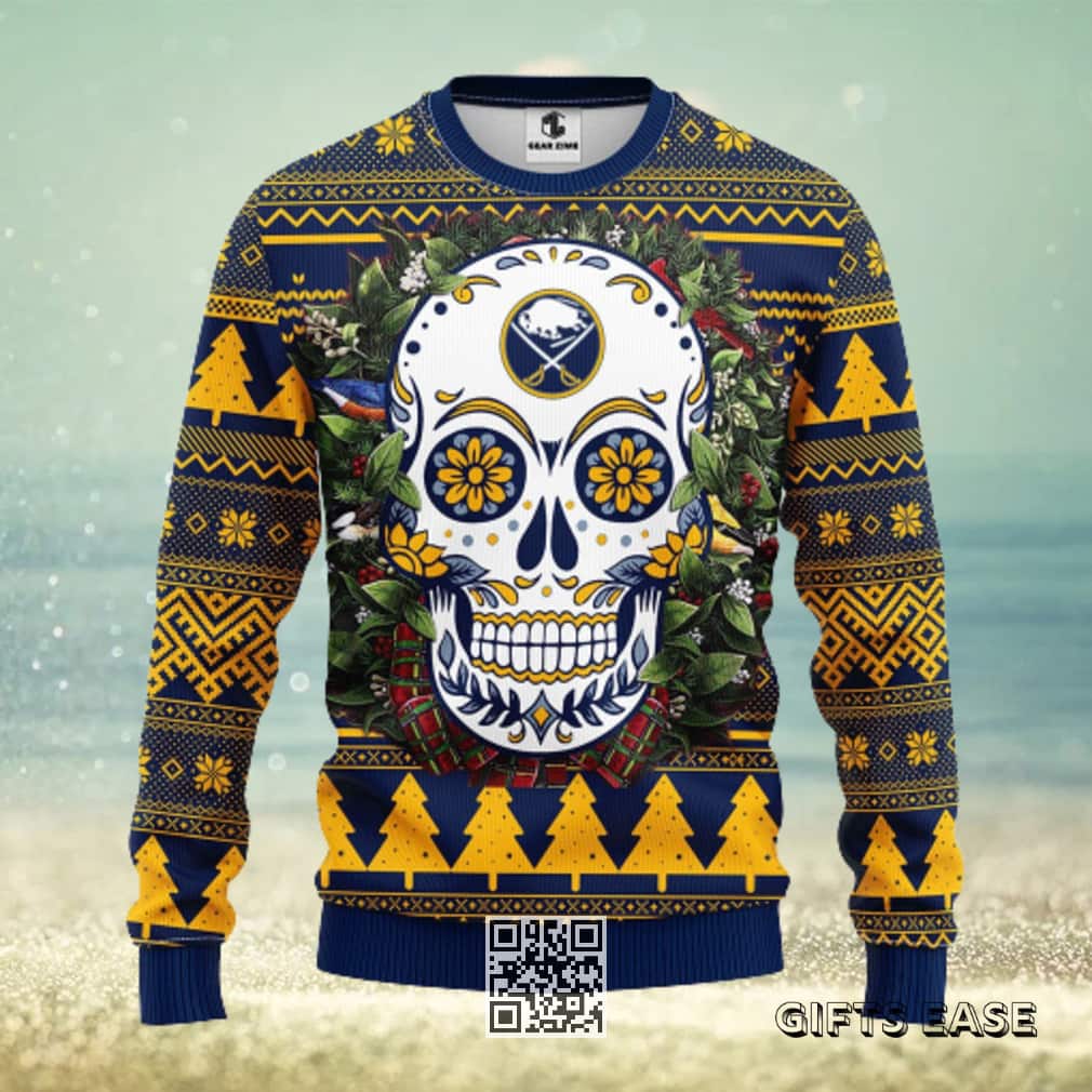 NHL Buffalo Sabres Ugly Christmas Sweater Skull Flower